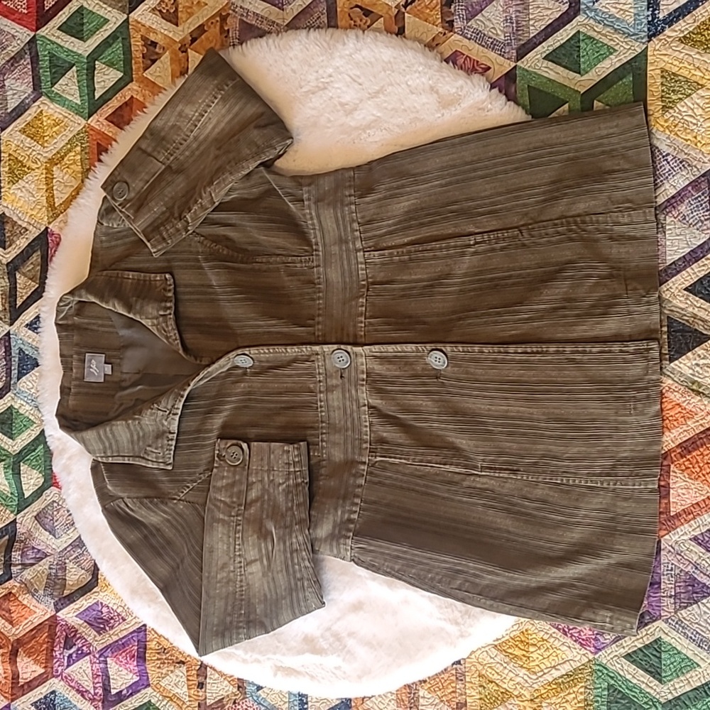 J Jill Olive Green Structured Corduroy Button Front Boho Hippie 90's Overcoat